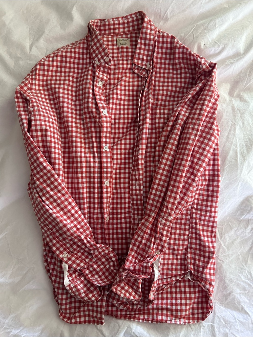 J. Crew Red and White Gingham Button-Down Shirt